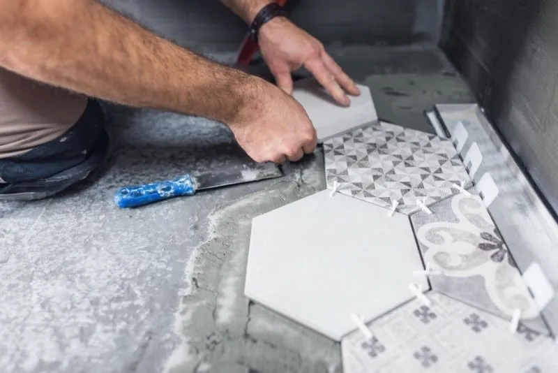 Hexagonal wall tiles installed for a Noosa commercial fit-out